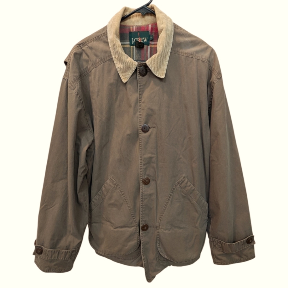 VTG 90's J. Crew Men's M Field Chore Hunting Jacket in Olive w/ Corduroy Collar